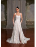 Beaded Ivory Lace Tulle Slit Wedding Dress With Detachable Cape